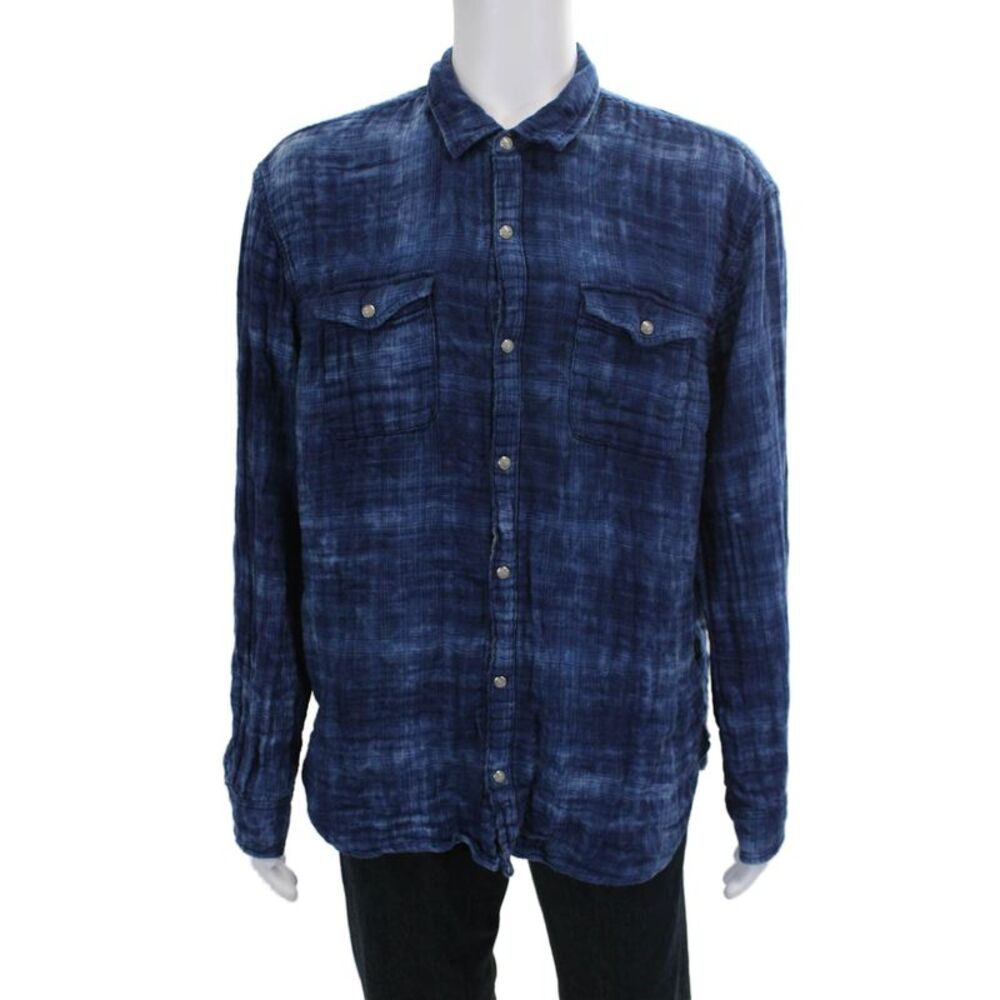 John Varvatos Star USA Mens Plaid Collared Button-Down Shirt Blue Size XL